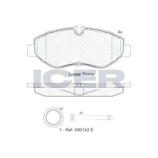 Stabdžių trinkelių rinkinys, diskinis stabdys ICER 141832