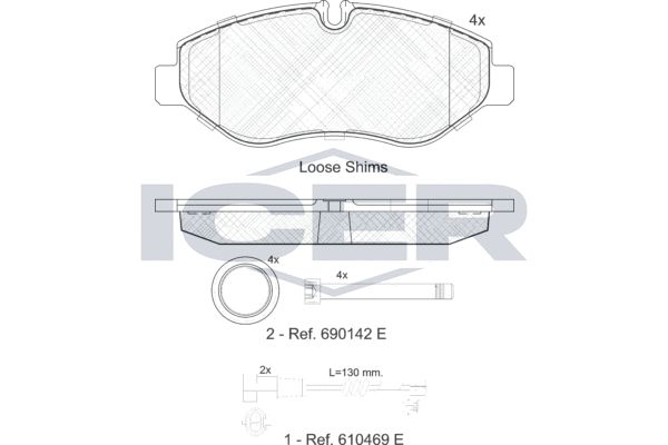 Stabdžių trinkelių rinkinys, diskinis stabdys ICER 141832-203