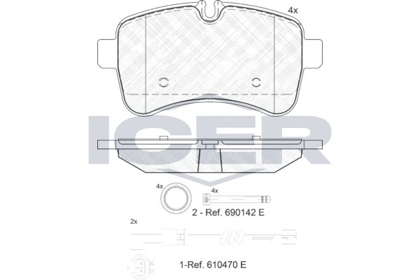Stabdžių trinkelių rinkinys, diskinis stabdys ICER 141837-203