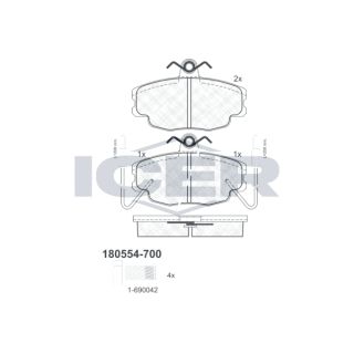 Stabdžių trinkelių rinkinys, diskinis stabdys ICER 180554-700