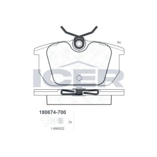 Stabdžių trinkelių rinkinys, diskinis stabdys ICER 180674-700