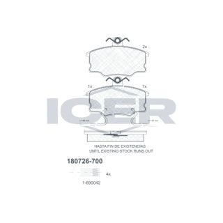 Stabdžių trinkelių rinkinys, diskinis stabdys ICER 180726-700