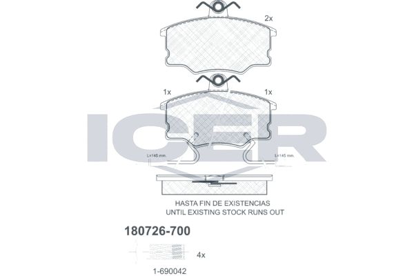 Stabdžių trinkelių rinkinys, diskinis stabdys ICER 180726-700