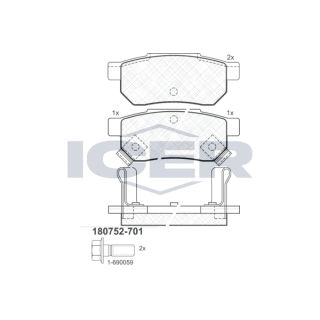 Stabdžių trinkelių rinkinys, diskinis stabdys ICER 180752-701