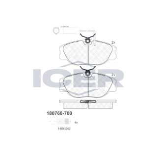 Stabdžių trinkelių rinkinys, diskinis stabdys ICER 180760-700