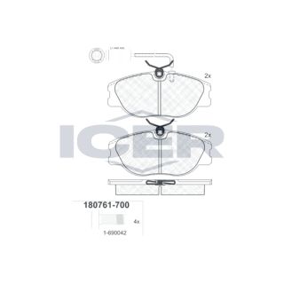 Stabdžių trinkelių rinkinys, diskinis stabdys ICER 180761-700