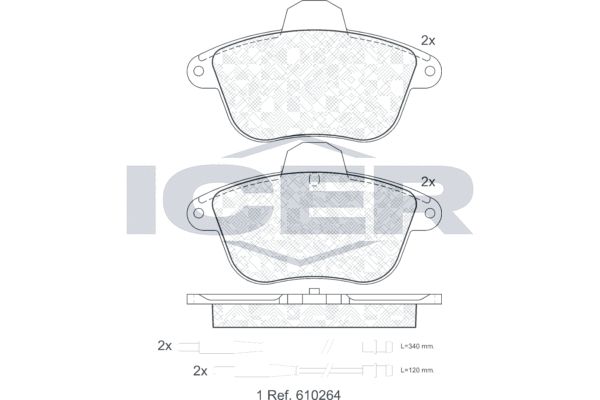 Stabdžių trinkelių rinkinys, diskinis stabdys ICER 180856