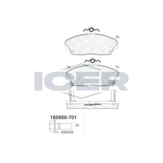 Stabdžių trinkelių rinkinys, diskinis stabdys ICER 180860-701