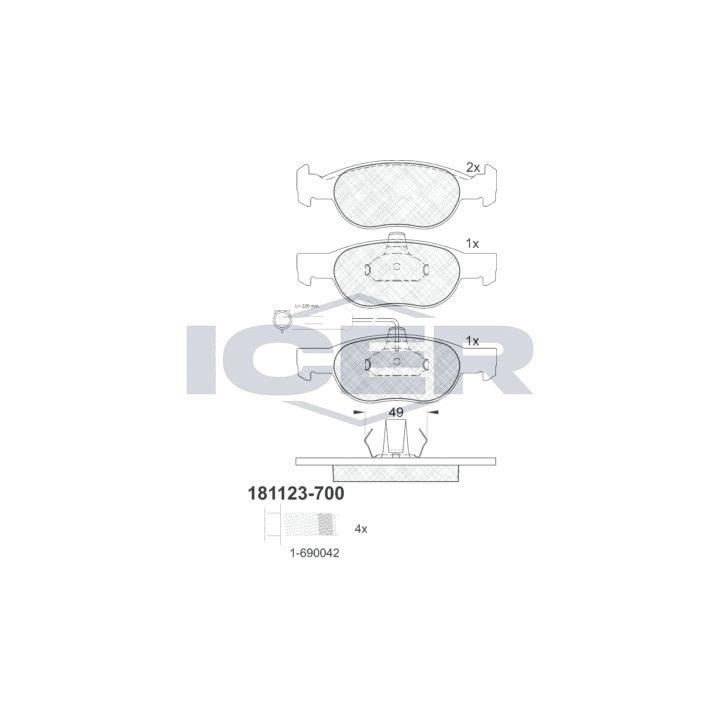 Stabdžių trinkelių rinkinys, diskinis stabdys ICER 181123-700