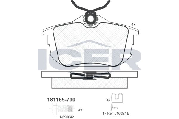 Stabdžių trinkelių rinkinys, diskinis stabdys ICER 181165-700