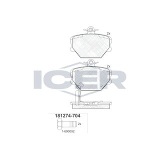 Stabdžių trinkelių rinkinys, diskinis stabdys ICER 181274-704