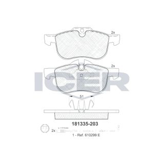 Stabdžių trinkelių rinkinys, diskinis stabdys ICER 181335