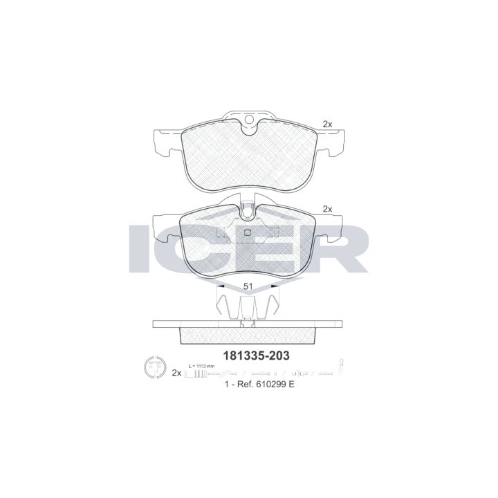 Stabdžių trinkelių rinkinys, diskinis stabdys ICER 181335