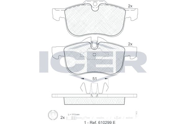Stabdžių trinkelių rinkinys, diskinis stabdys ICER 181335-203