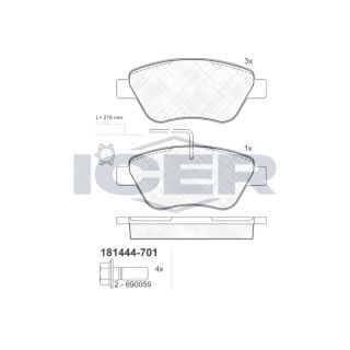 Stabdžių trinkelių rinkinys, diskinis stabdys ICER 181444-701