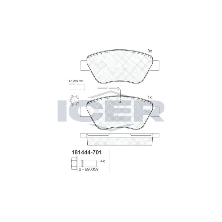 Stabdžių trinkelių rinkinys, diskinis stabdys ICER 181444-701