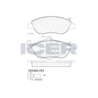 Stabdžių trinkelių rinkinys, diskinis stabdys ICER 181445-701