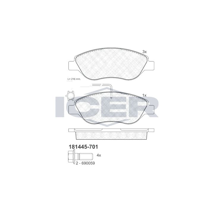 Stabdžių trinkelių rinkinys, diskinis stabdys ICER 181445-701
