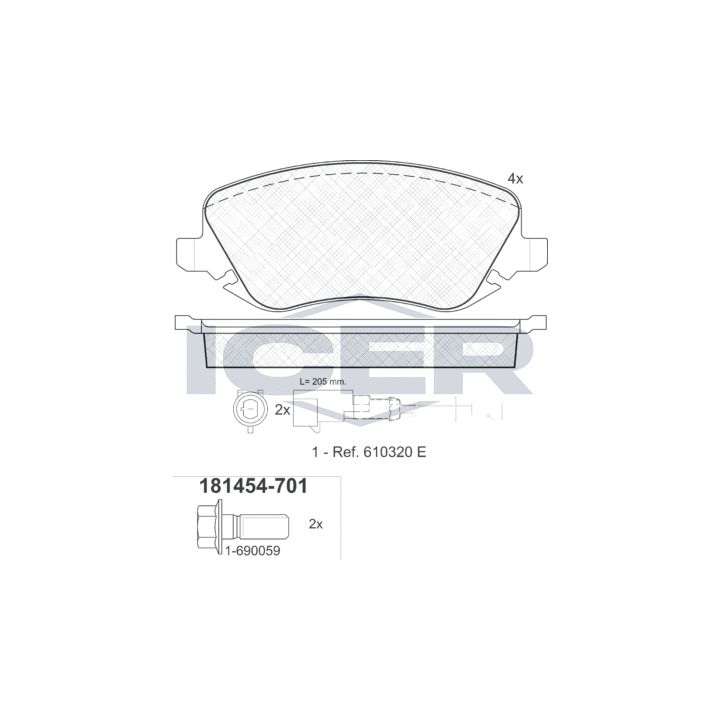 Stabdžių trinkelių rinkinys, diskinis stabdys ICER 181454-701