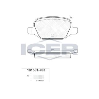 Stabdžių trinkelių rinkinys, diskinis stabdys ICER 181501-703