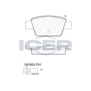 Stabdžių trinkelių rinkinys, diskinis stabdys ICER 181503-701