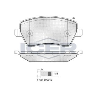 Stabdžių trinkelių rinkinys, diskinis stabdys ICER 181534-700