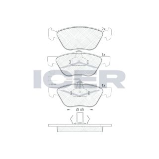 Stabdžių trinkelių rinkinys, diskinis stabdys ICER 181601