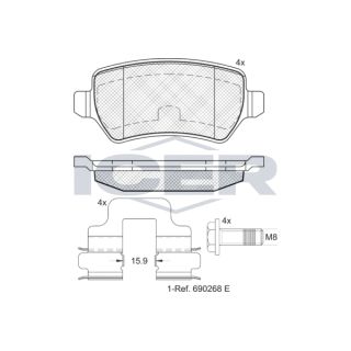 Stabdžių trinkelių rinkinys, diskinis stabdys ICER 181622-204