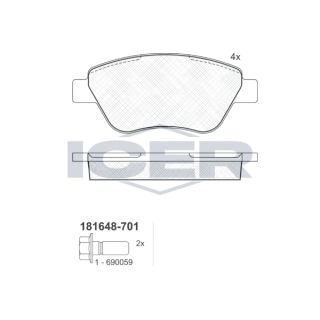 Stabdžių trinkelių rinkinys, diskinis stabdys ICER 181648-701