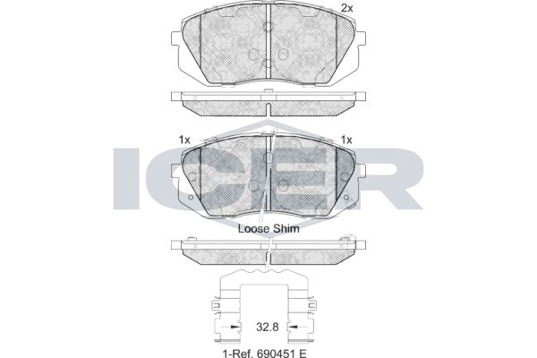 Stabdžių trinkelių rinkinys, diskinis stabdys ICER 181826-202