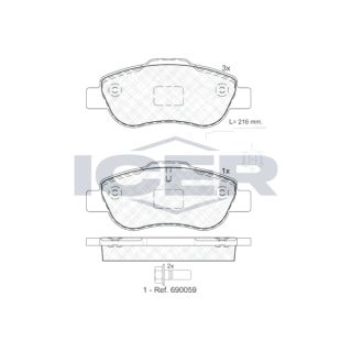 Stabdžių trinkelių rinkinys, diskinis stabdys ICER 181843