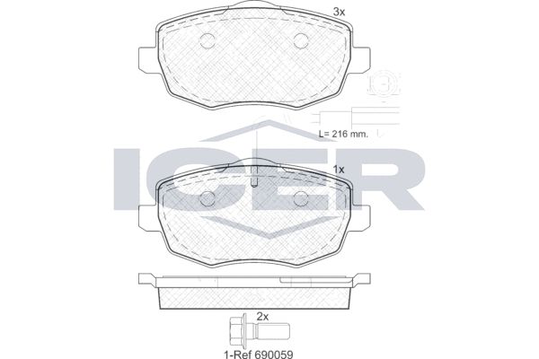 Stabdžių trinkelių rinkinys, diskinis stabdys ICER 181845