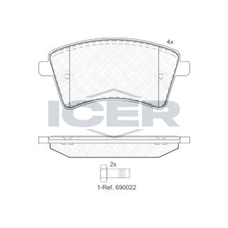 Stabdžių trinkelių rinkinys, diskinis stabdys ICER 181854