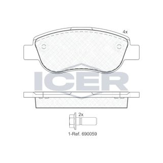 Stabdžių trinkelių rinkinys, diskinis stabdys ICER 181883