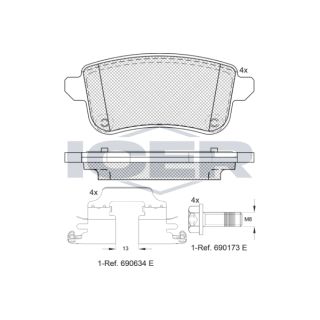 Stabdžių trinkelių rinkinys, diskinis stabdys ICER 181904-203