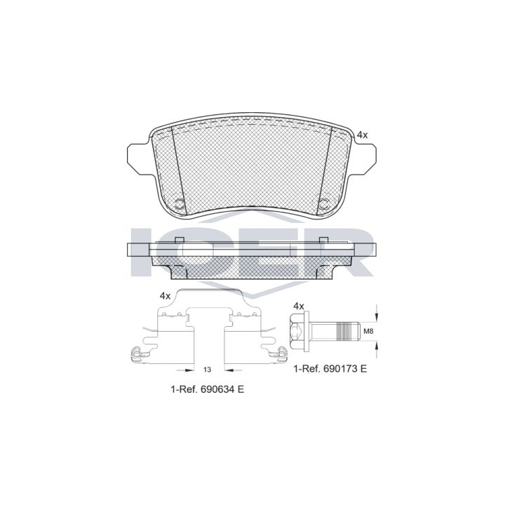 Stabdžių trinkelių rinkinys, diskinis stabdys ICER 181904-203