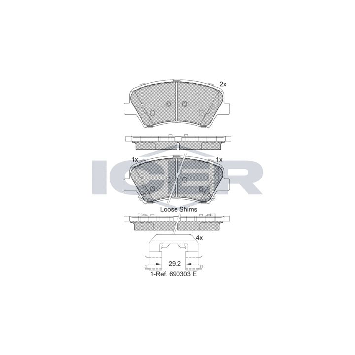 Stabdžių trinkelių rinkinys, diskinis stabdys ICER 182029