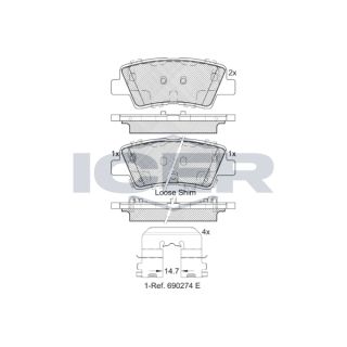 Stabdžių trinkelių rinkinys, diskinis stabdys ICER 182036