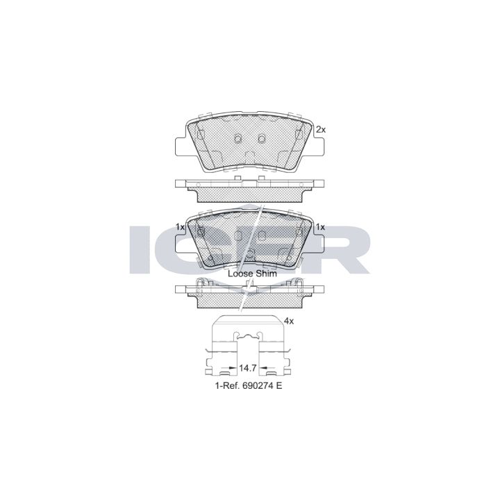 Stabdžių trinkelių rinkinys, diskinis stabdys ICER 182036