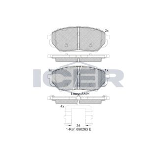 Stabdžių trinkelių rinkinys, diskinis stabdys ICER 182044