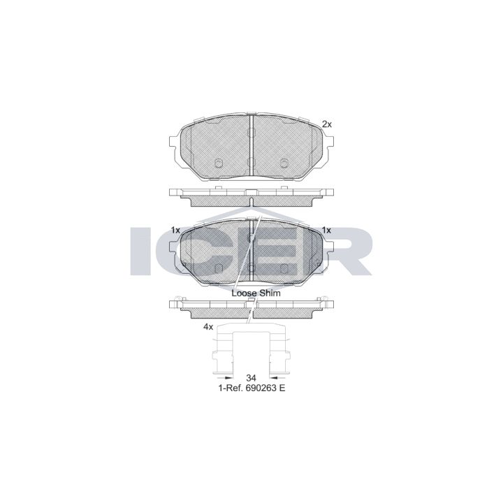 Stabdžių trinkelių rinkinys, diskinis stabdys ICER 182044