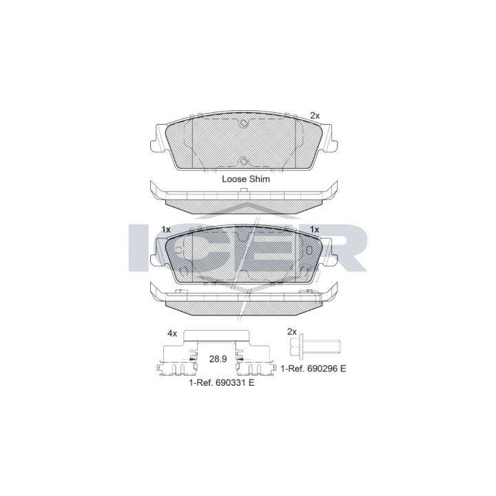 Stabdžių trinkelių rinkinys, diskinis stabdys ICER 182139