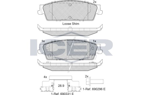 Stabdžių trinkelių rinkinys, diskinis stabdys ICER 182139