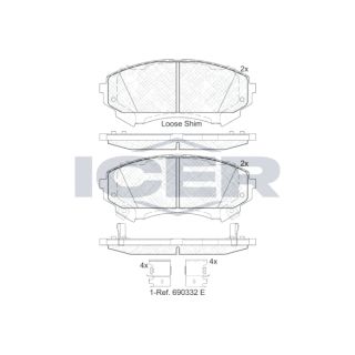 Stabdžių trinkelių rinkinys, diskinis stabdys ICER 182140