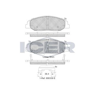 Stabdžių trinkelių rinkinys, diskinis stabdys ICER 182141