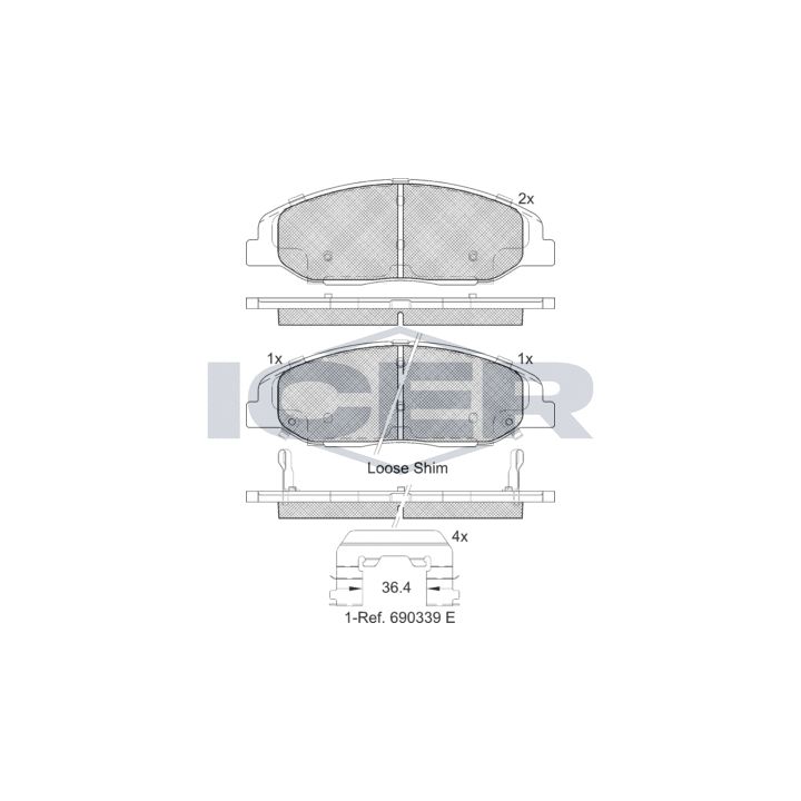 Stabdžių trinkelių rinkinys, diskinis stabdys ICER 182141