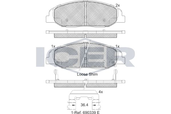 Stabdžių trinkelių rinkinys, diskinis stabdys ICER 182141