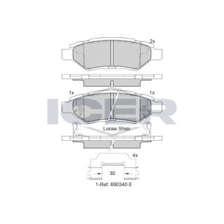 Stabdžių trinkelių rinkinys, diskinis stabdys ICER 182142