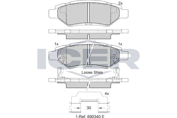 Stabdžių trinkelių rinkinys, diskinis stabdys ICER 182142