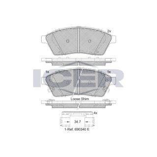 Stabdžių trinkelių rinkinys, diskinis stabdys ICER 182143